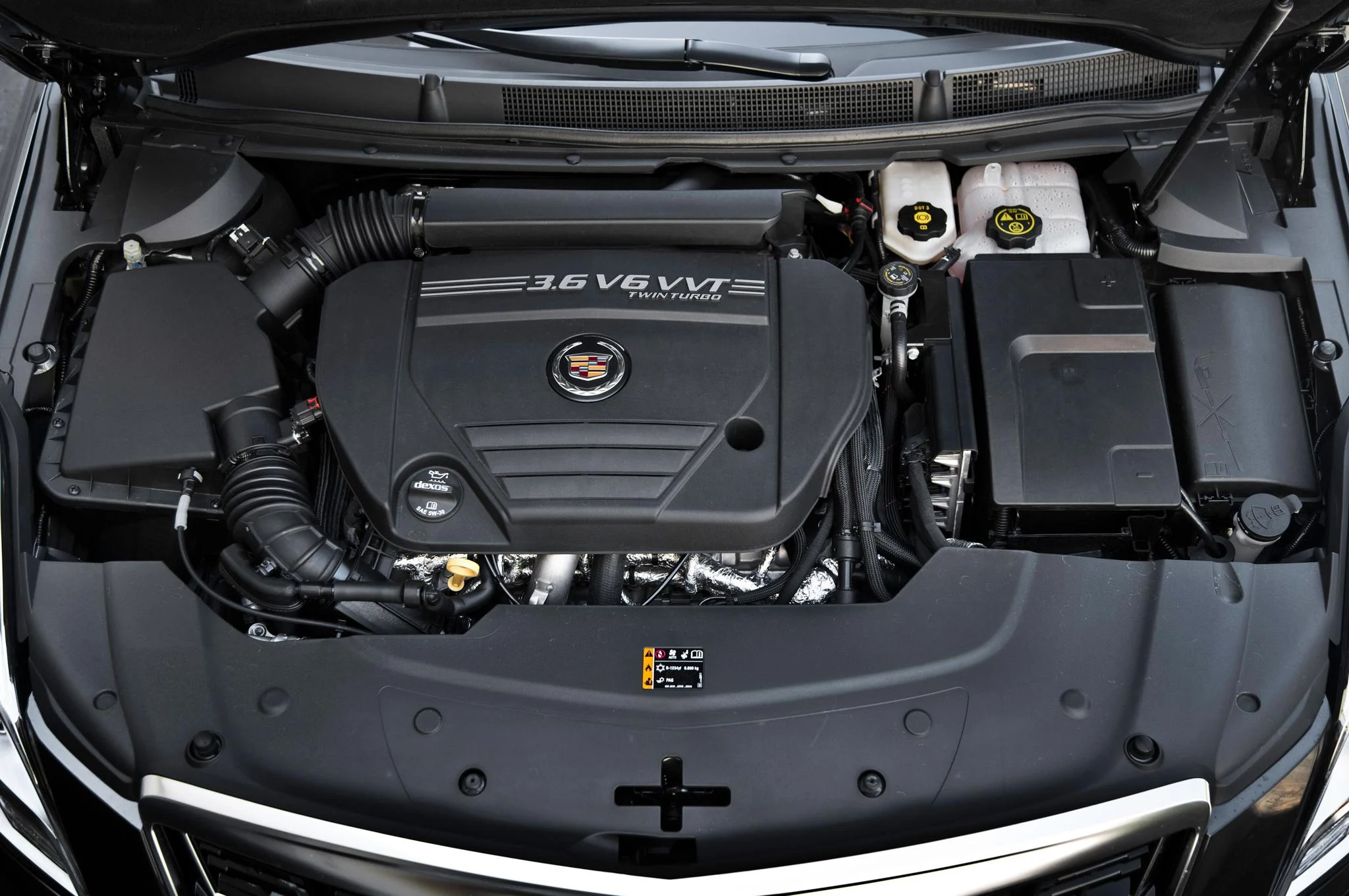 Cadillac engine bay with the LF3 twin-turbo V6